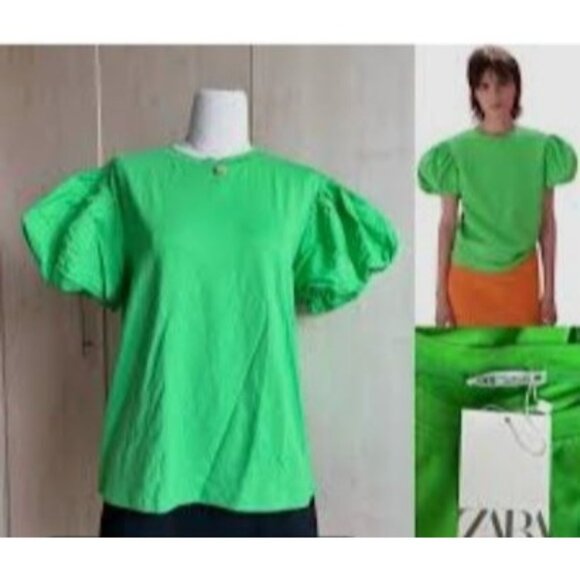 Zara Womens M Cotton Blend Baloon Sleeve Festival Boho Top - Picture 16 of 16